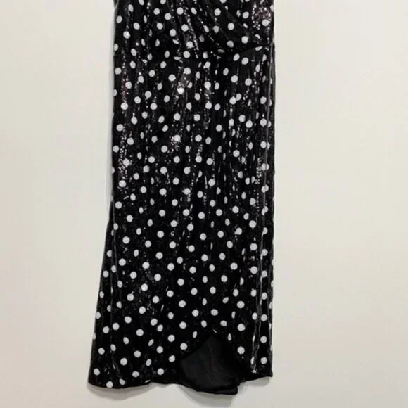 NWOT Rachel Roy Black and White Polka Dot Sequin Faux Wrap Dress Size 18/18W - Picture 6 of 12